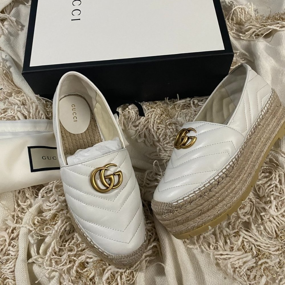 GUCCI Chevron Leather Espadrille with Double G